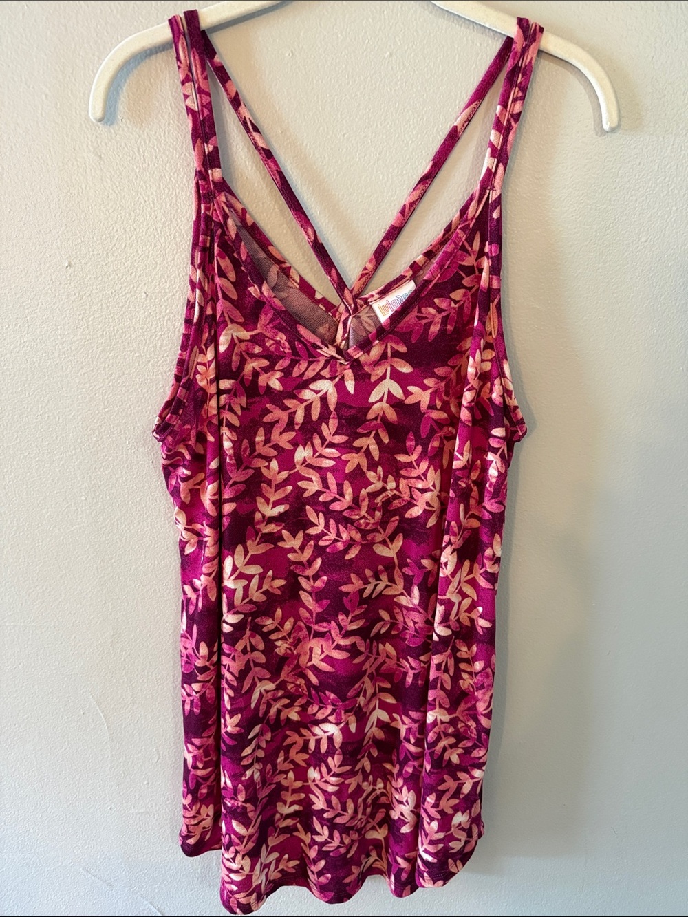 LuLaRoe Pink and Magenta Leaf-Print Tank Top